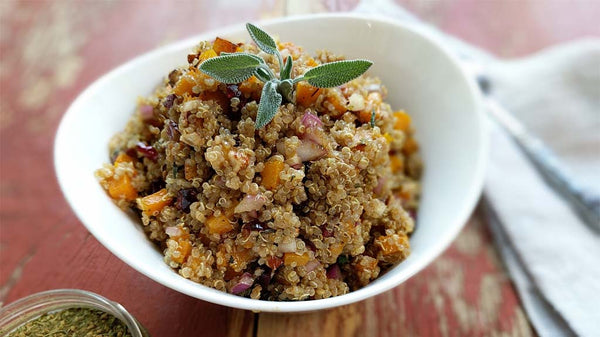 Thanksgiving Quinoa with Butternut Squash, Cranberries, Pecans and Fresh Sage